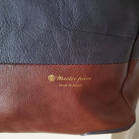 Master-piece GLOSS v2 Leather Tote Bag – Navy × Brown – Made in Japan – 2way - Picture 3 of 13